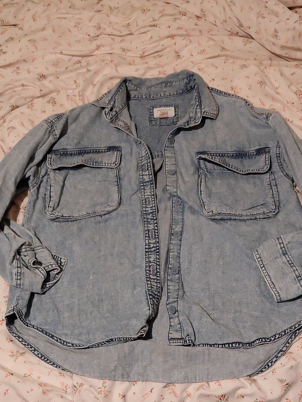 American Eagle Outfitters Light Blue Denim Button-Down Shirt
